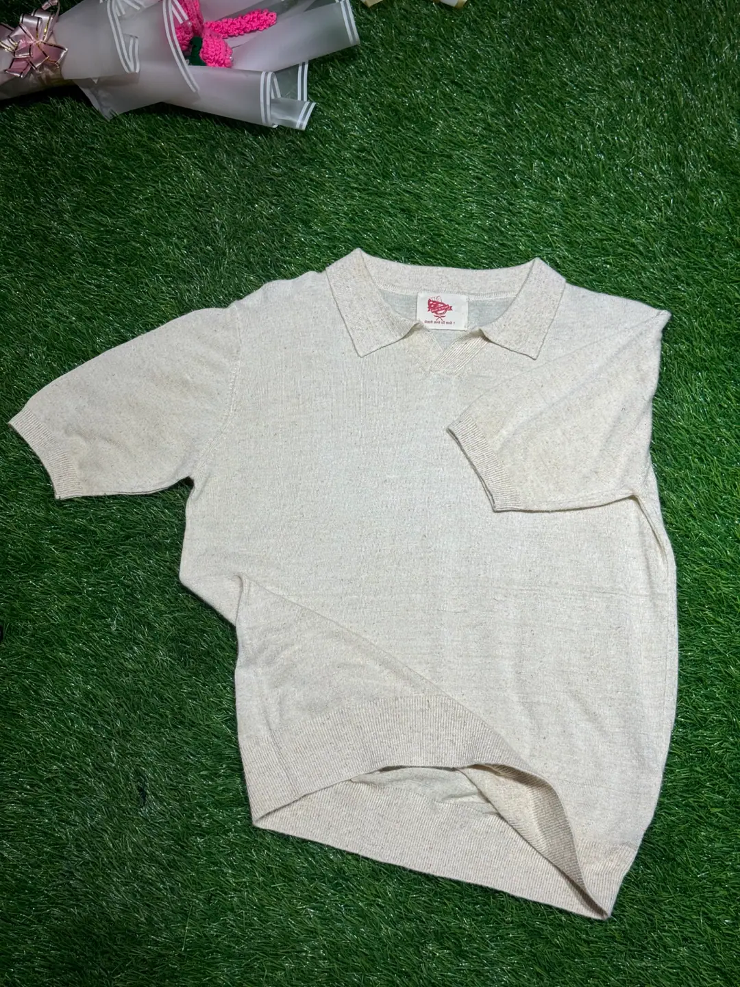Handloom Hemp natural Raw Fabric Cross Neck Polo Sweatshirt — view 3