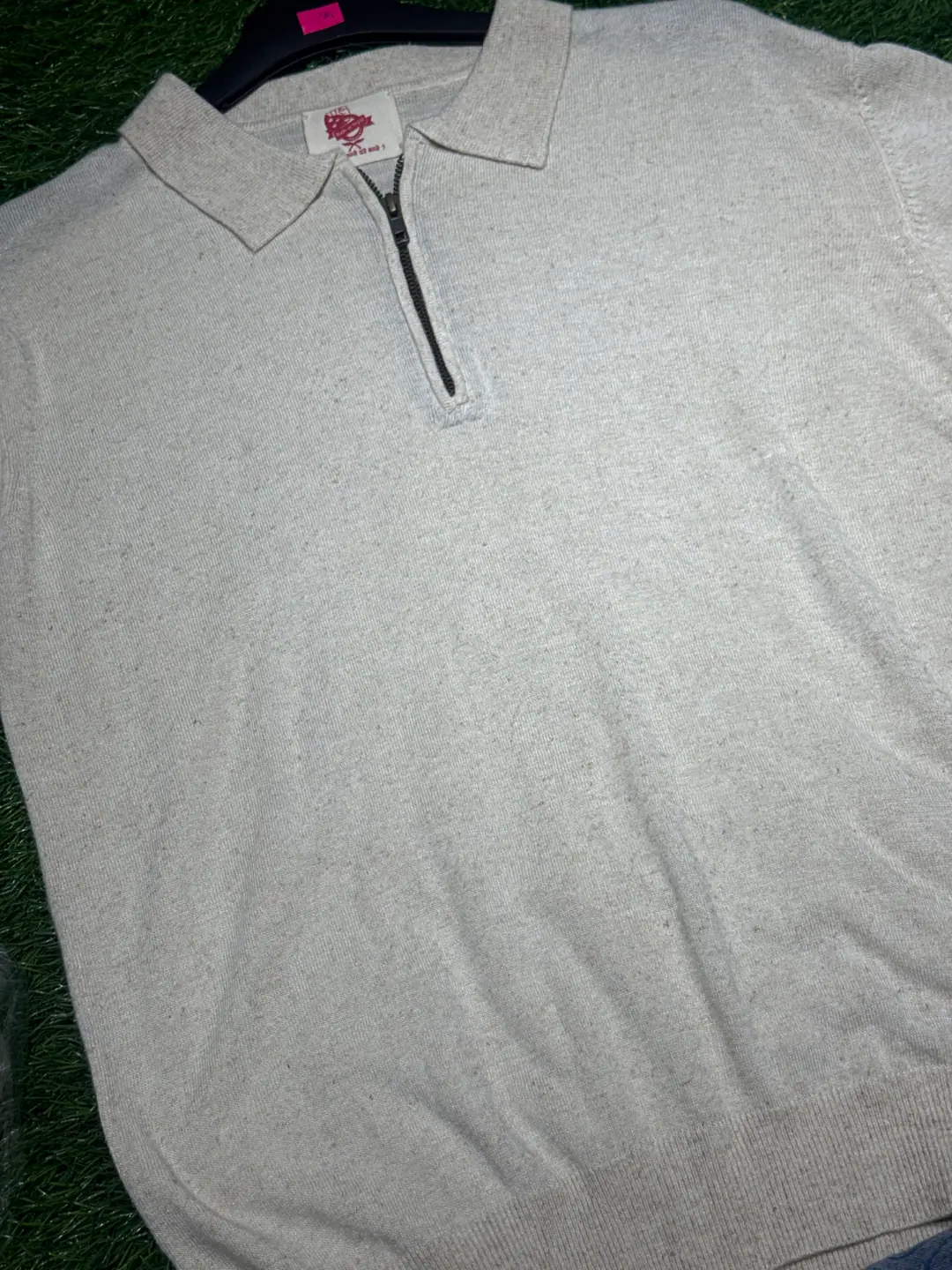 Handloom Half Zip Polo Neck Rib sweatshirt Natural Fabric — view 4