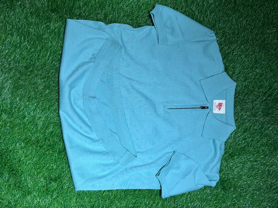 Handloom Hemp Half zip half sleeve Polo Neck Rib Sweatshirt Mint Green — view 3