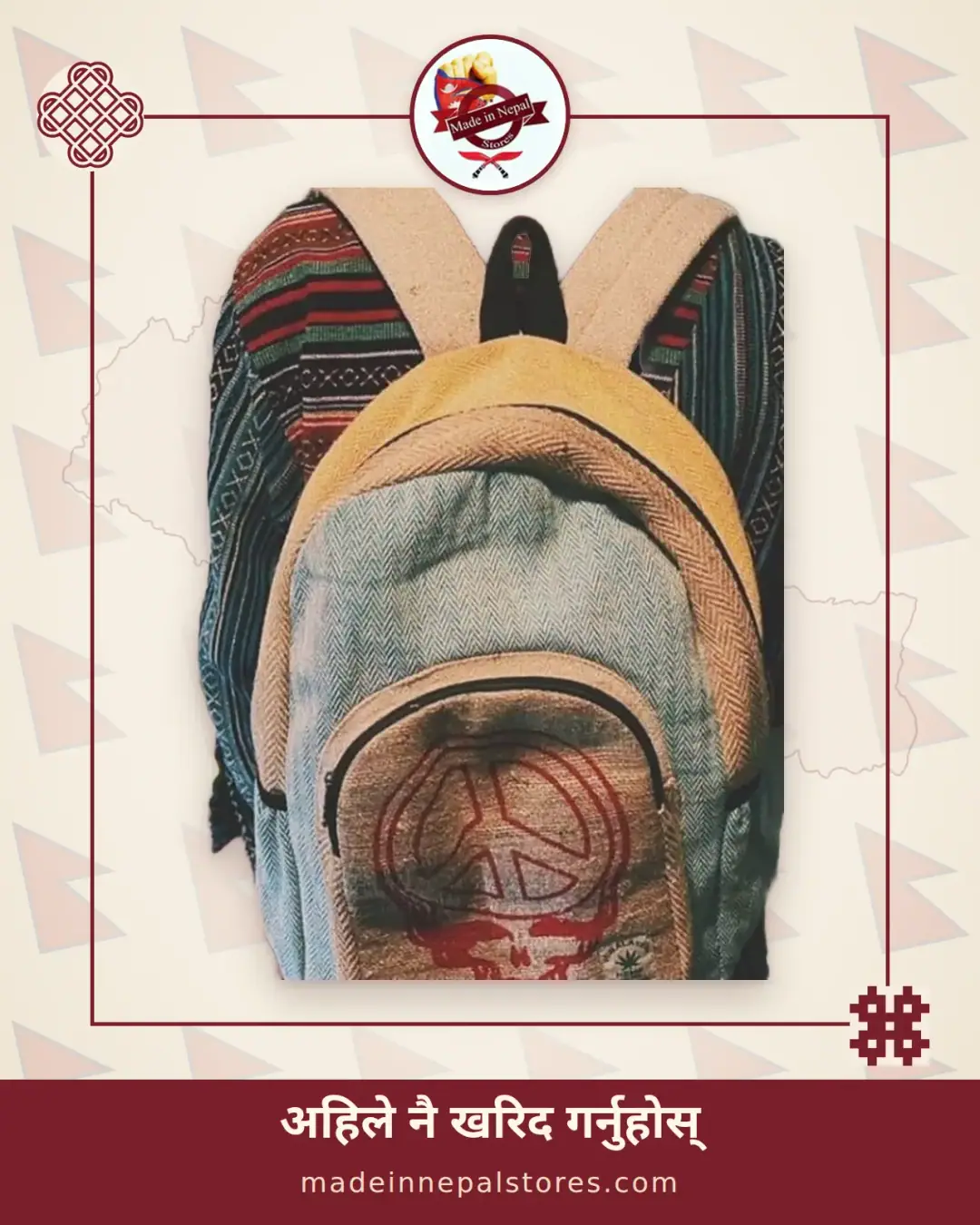 Hemp Skull & Bolt Print Backpack