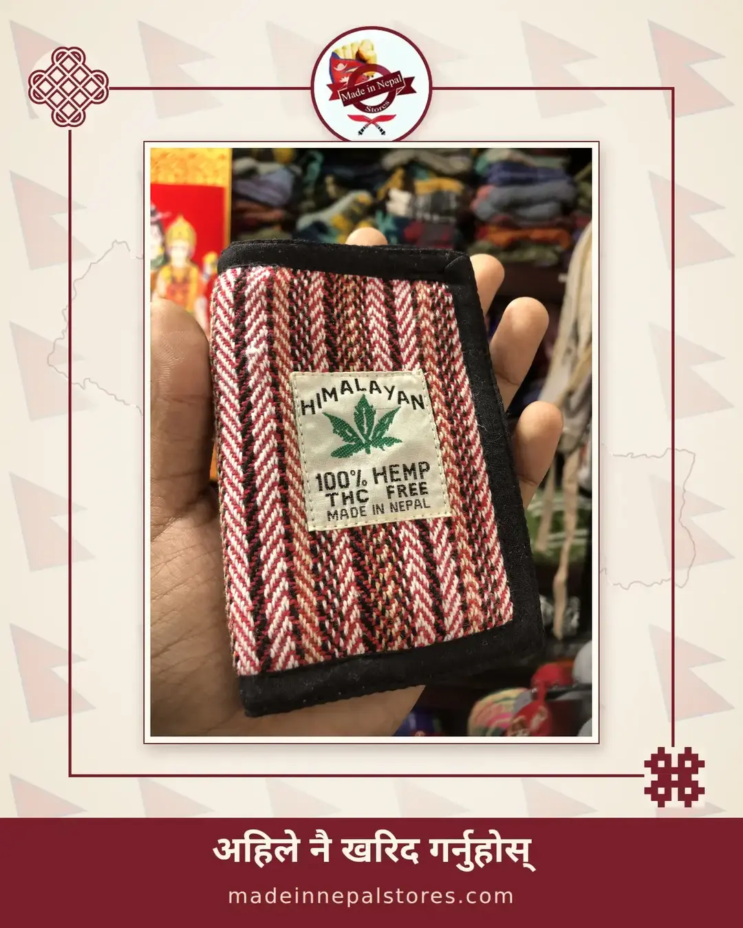 Himalayan Hemp Tri-fold Wallet — Pink Chevron