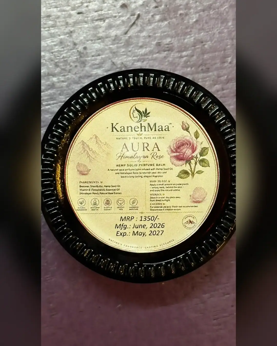 KanehMaa Aura Himalayan Rose — Hemp Solid Perfume Balm — view 3