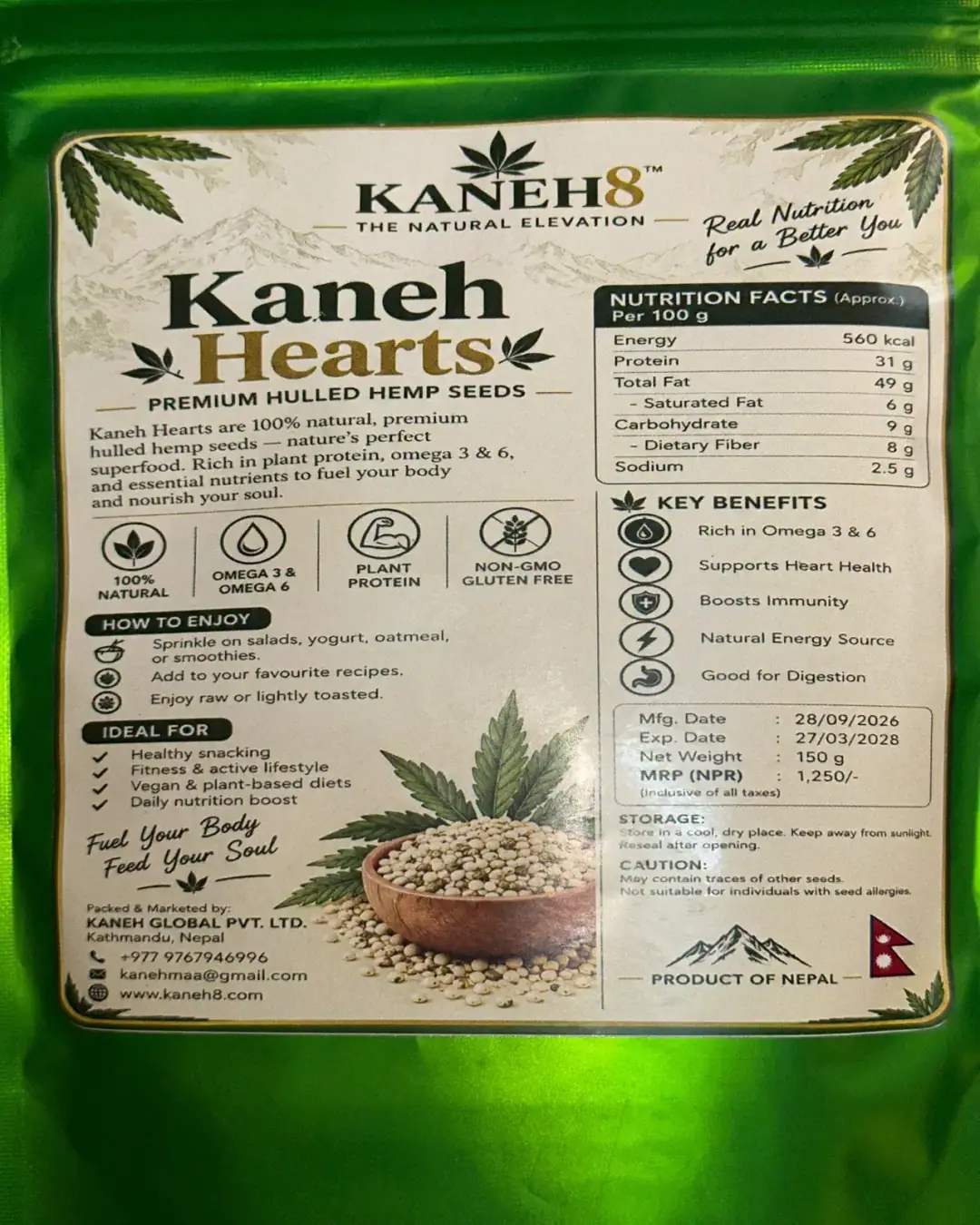 Kaneh Hearts — Premium Hulled Hemp Seeds (150g) — view 3