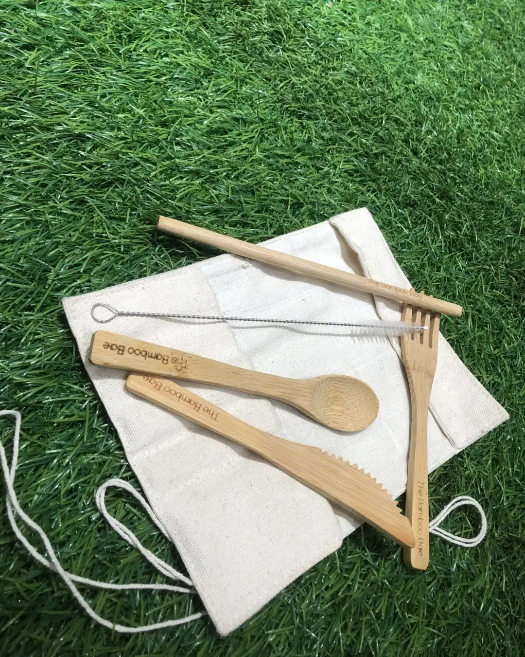 Bamboo Cutlery Set in a Cotton Roll — view 4