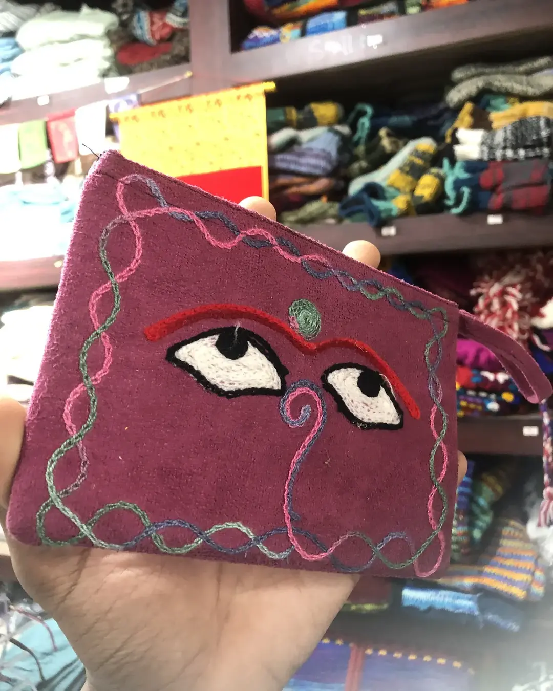 Buddha Eyes Embroidered Velvet Pouch — view 3