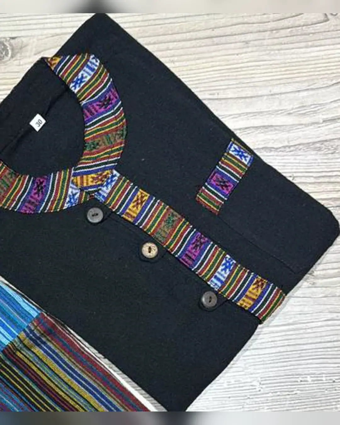 Dhaka-Placket Kurtha — Black — view 3
