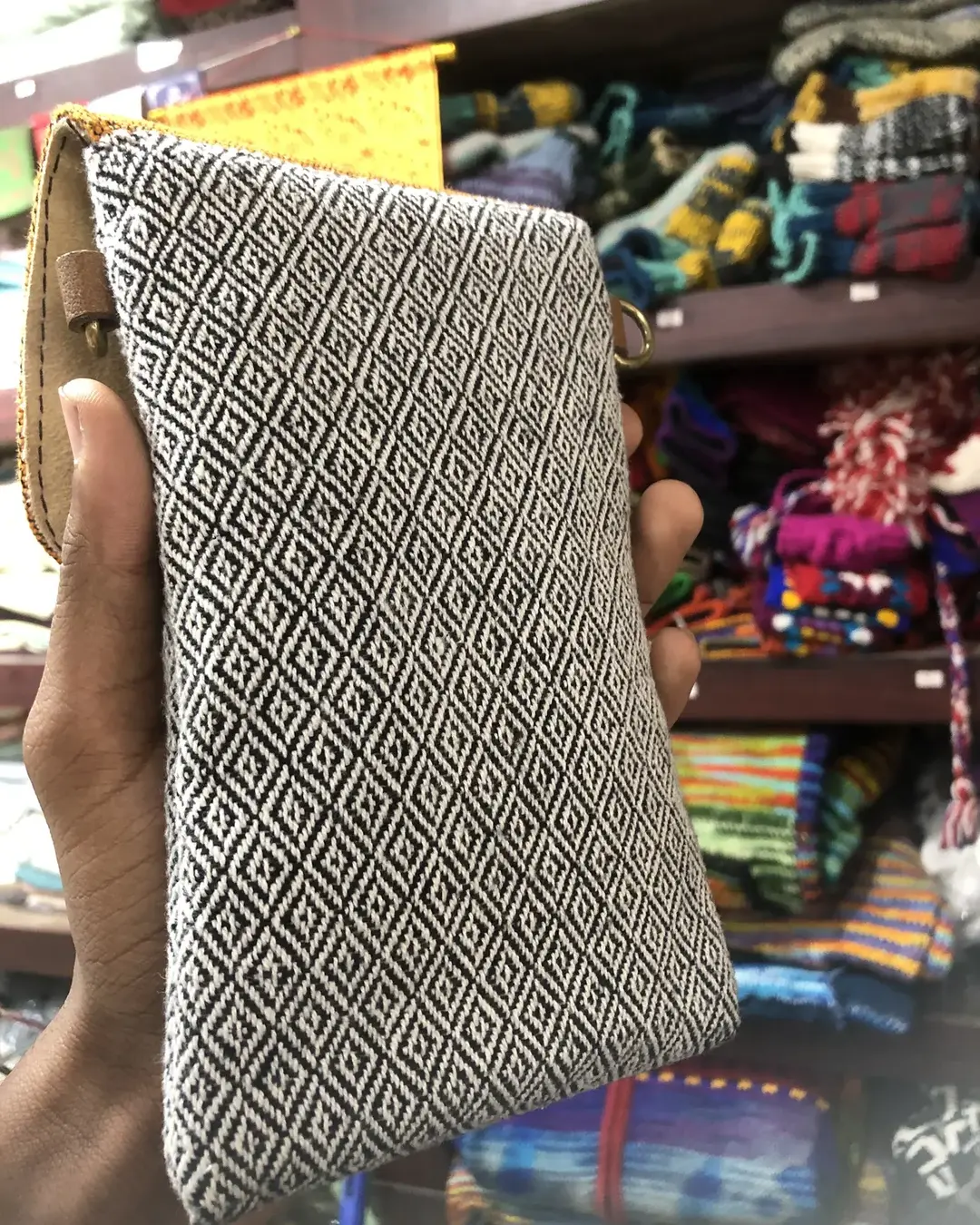 Hemp & Cotton Phone Pouch with Leather Buckle — view 3