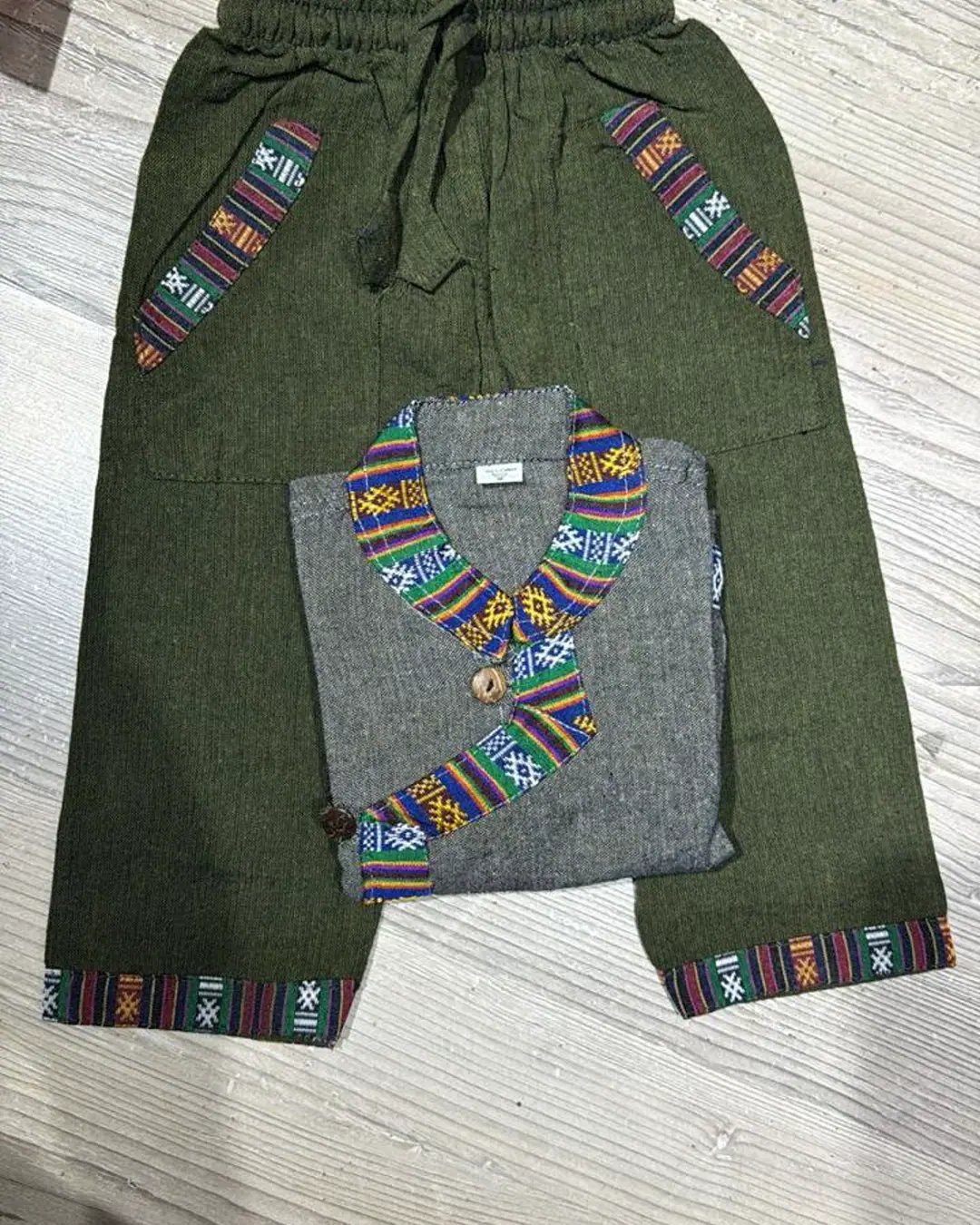 Dhaka-Trim Harem Trousers — Olive — view 2