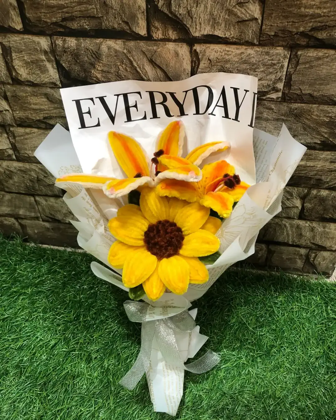 Yarn Flower Bouquet — Sunflower & Lilies — view 2