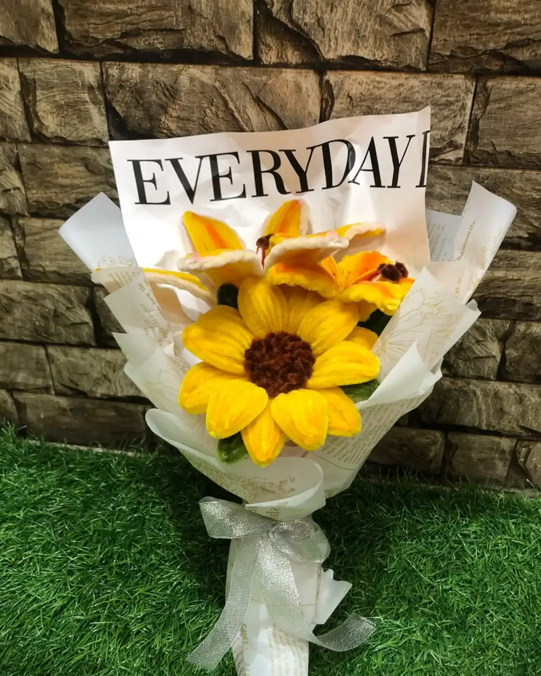 Yarn Flower Bouquet — Sunflower & Lilies — view 3