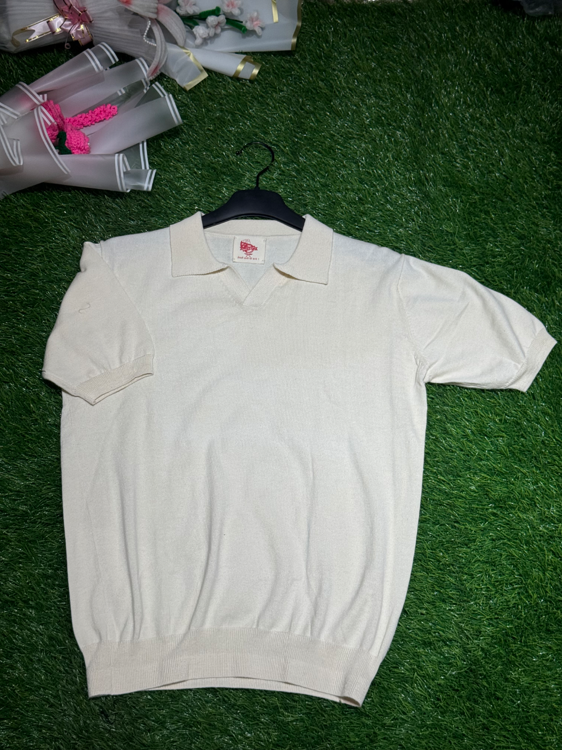 Handloom hemp Rib Cross Neck Polo Half Sweatshirt