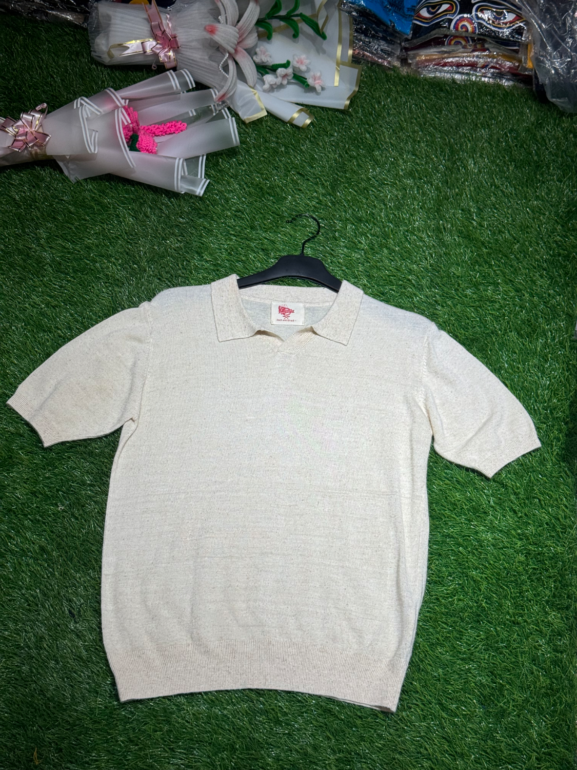 Handloom Hemp natural Raw Fabric Cross Neck Polo Sweatshirt