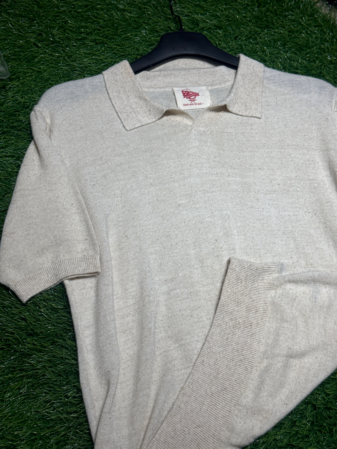 Handloom Hemp natural Raw Fabric Cross Neck Polo Sweatshirt — view 3