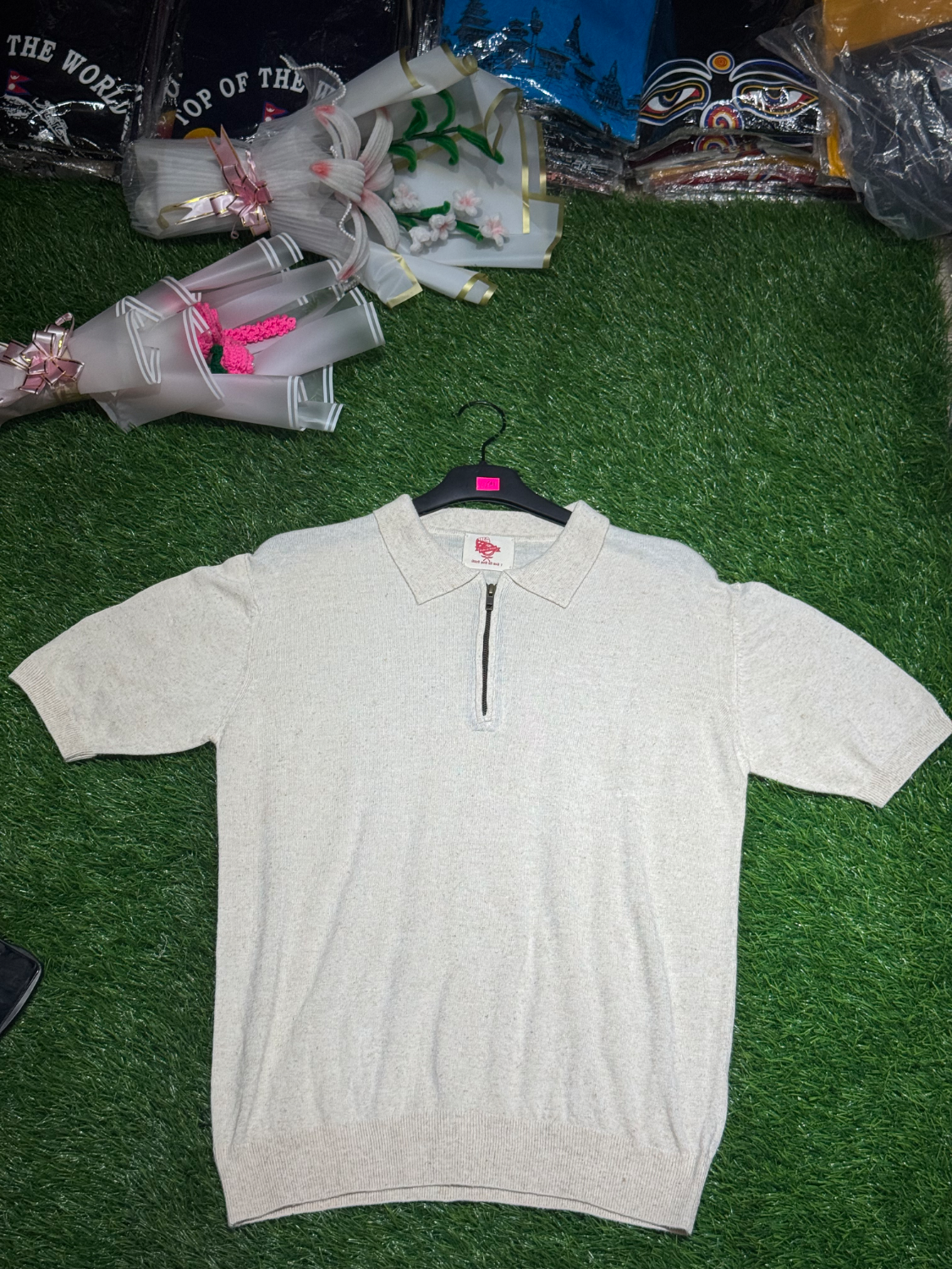 Handloom Half Zip Polo Neck Rib sweatshirt Natural Fabric