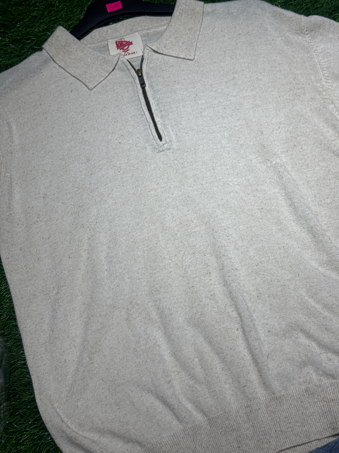 Handloom Half Zip Polo Neck Rib sweatshirt Natural Fabric — view 3