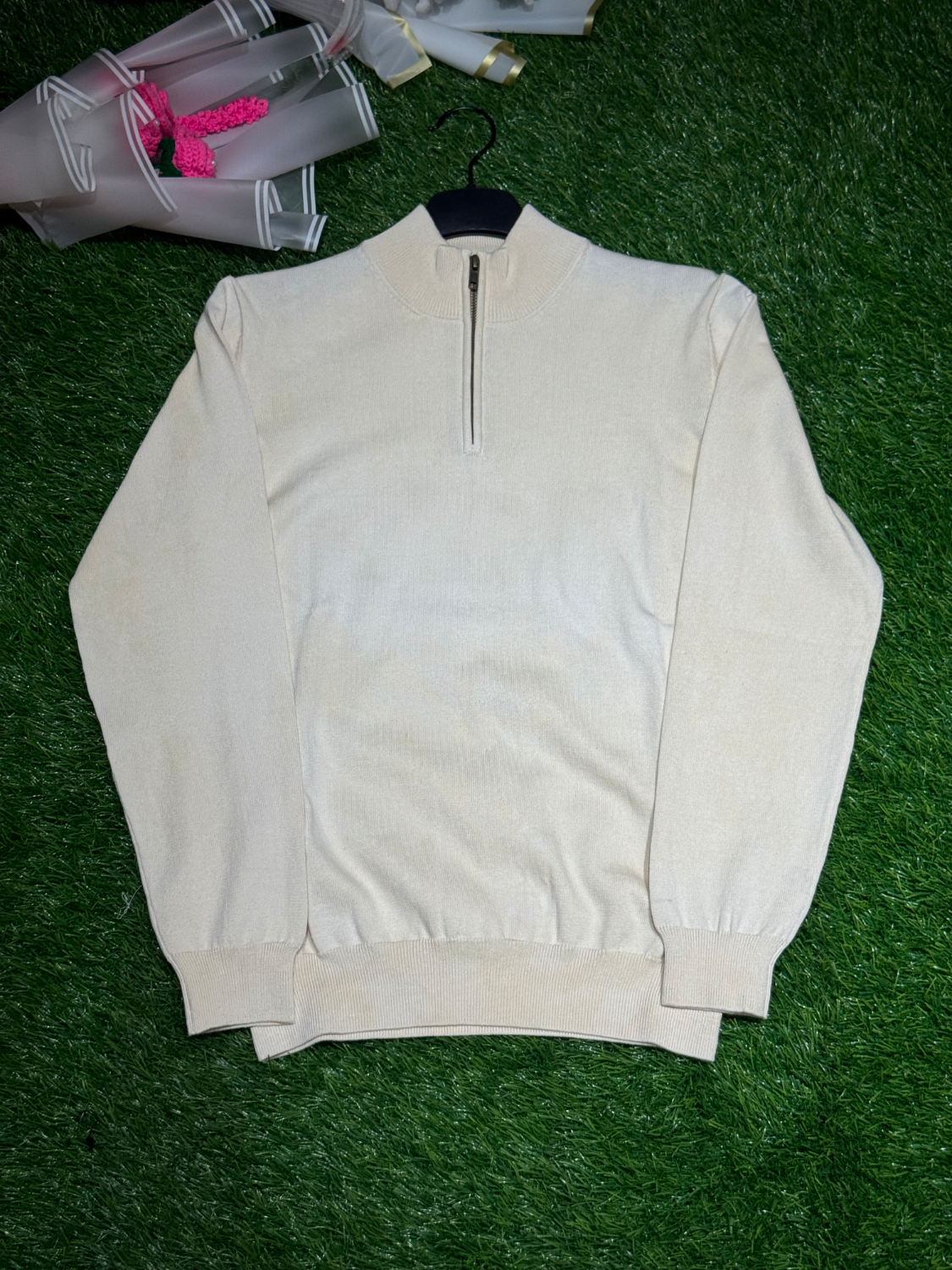 Handloom Hemp Full sleeve Half Zip Rib Neck Sweater