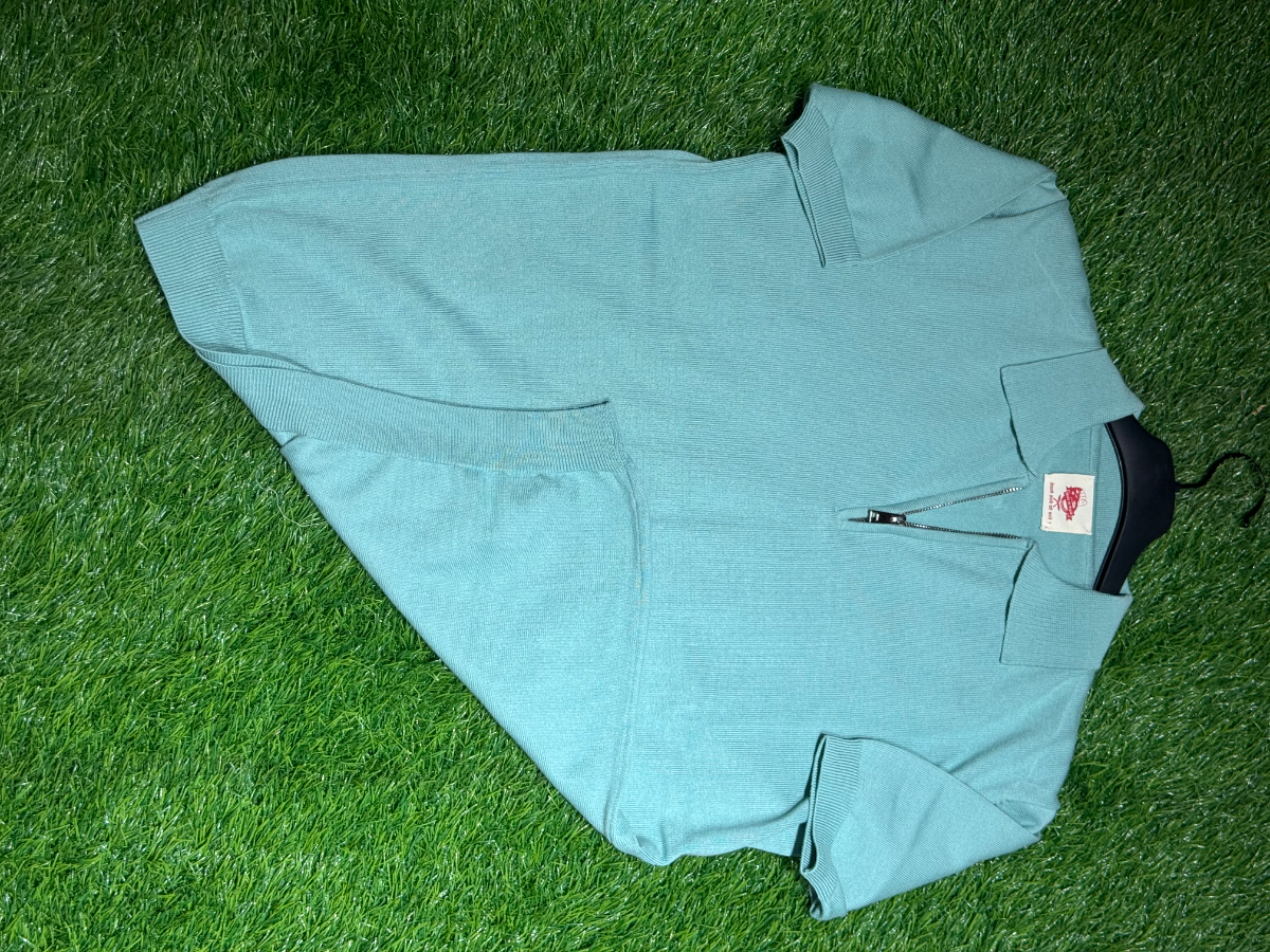 Handloom Hemp Half zip half sleeve Polo Neck Rib Sweatshirt Mint Green