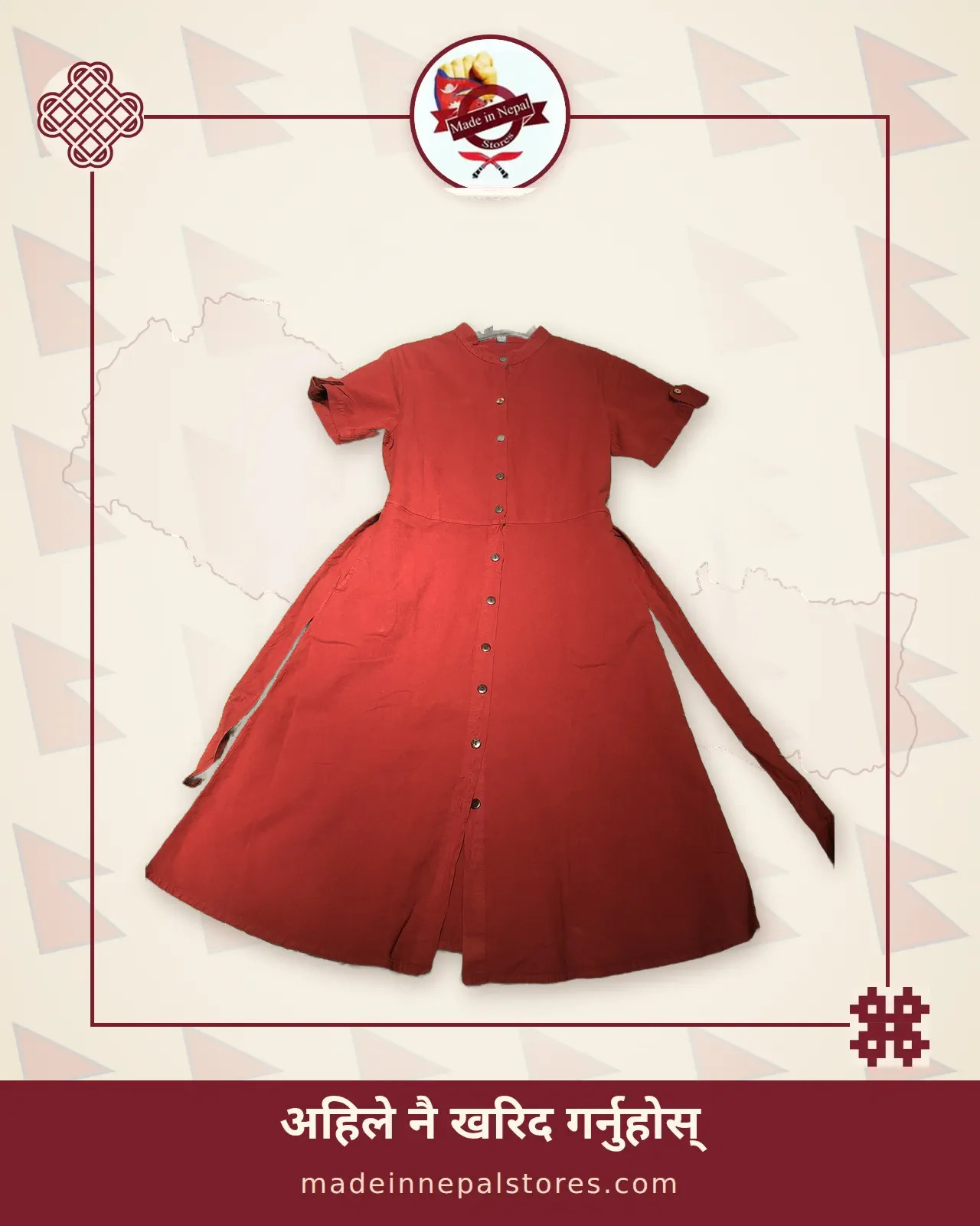 Belted Shirt Dress — Red