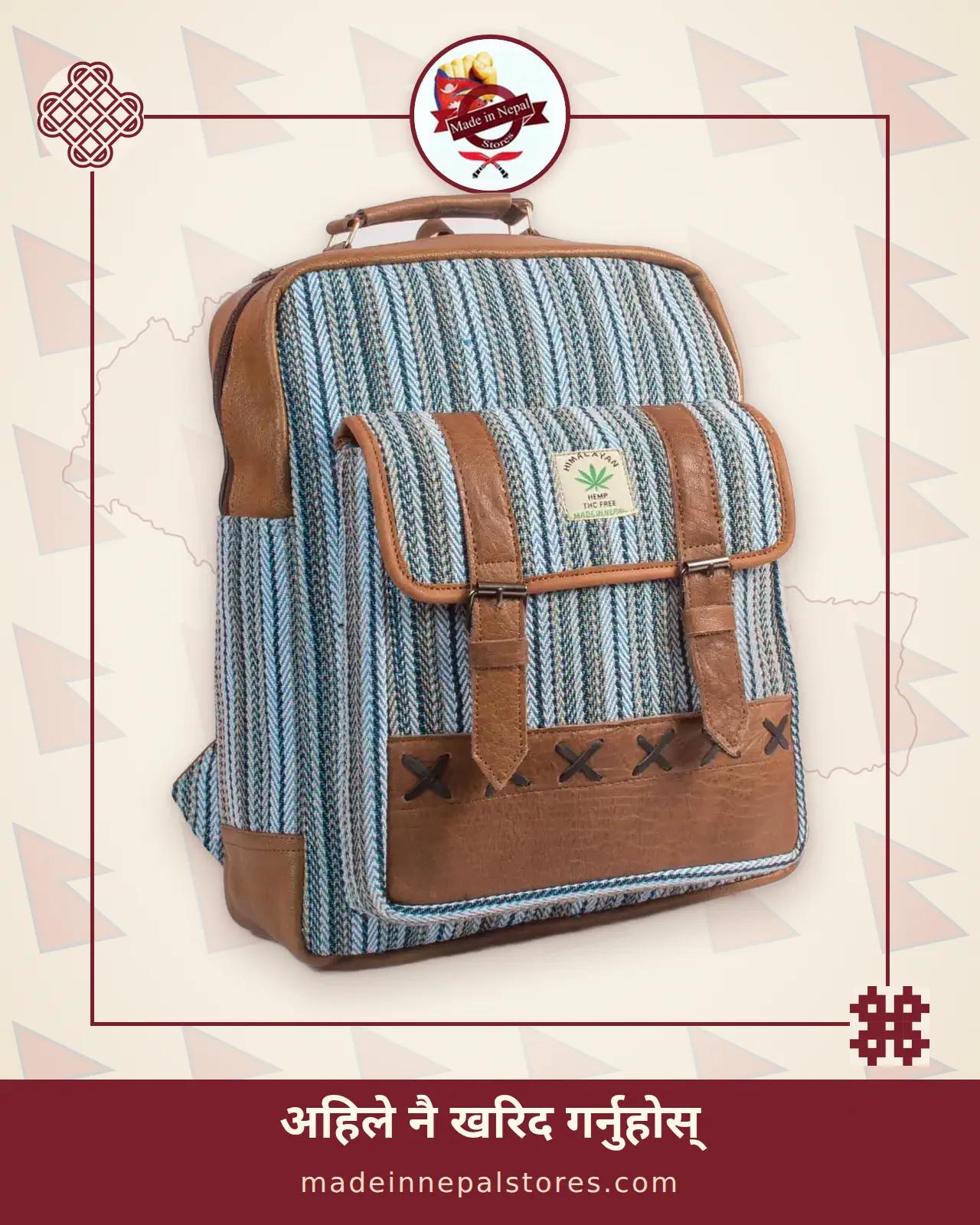 Gheri Stripe HempCotton & Leather Backpack