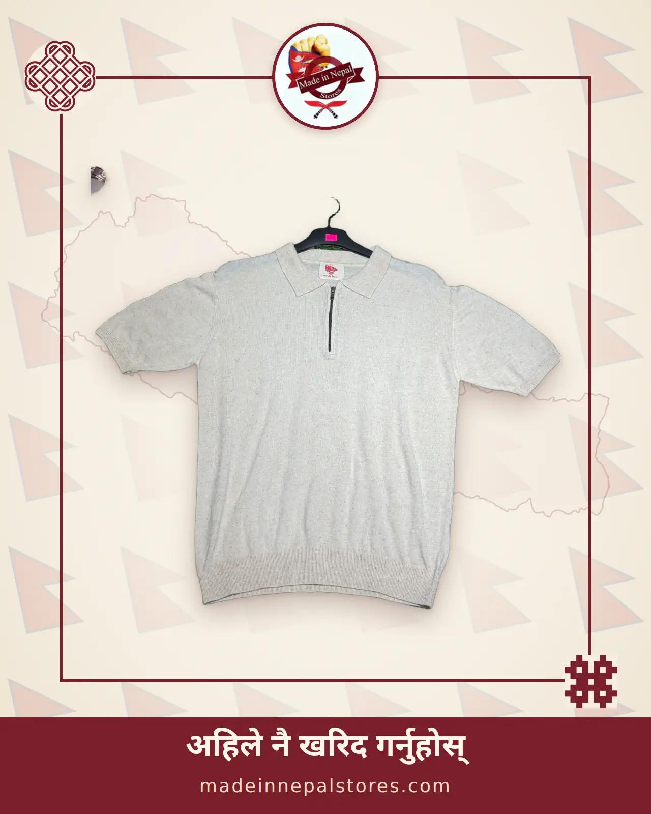 Handloom Half Zip Polo Neck Rib sweatshirt Natural Fabric