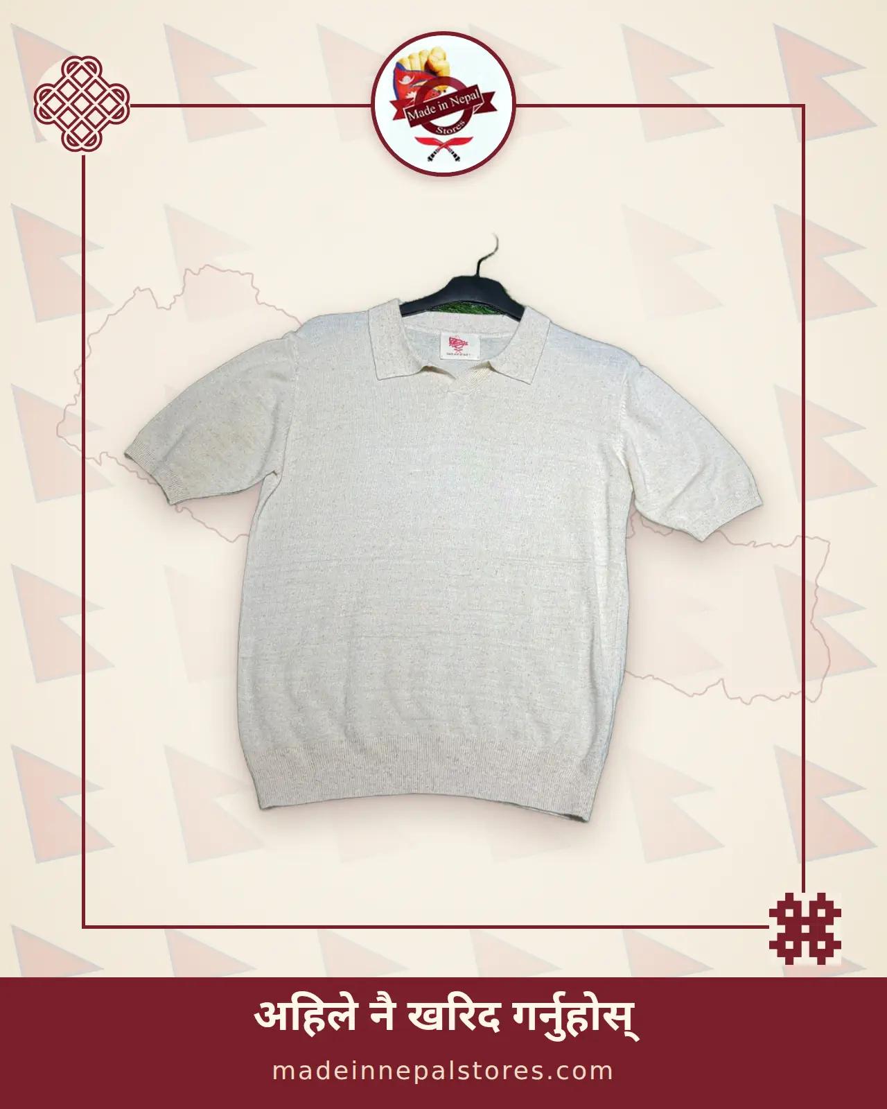 Handloom Hemp natural Raw Fabric Cross Neck Polo Sweatshirt