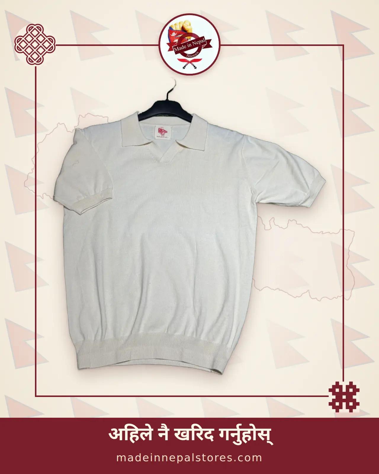 Handloom hemp Rib Cross Neck Polo Half Sweatshirt 