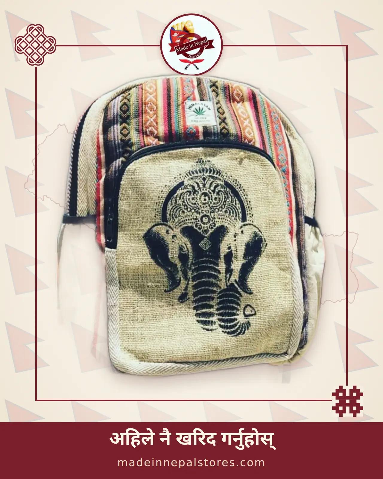 Hemp Elephant Print Backpack