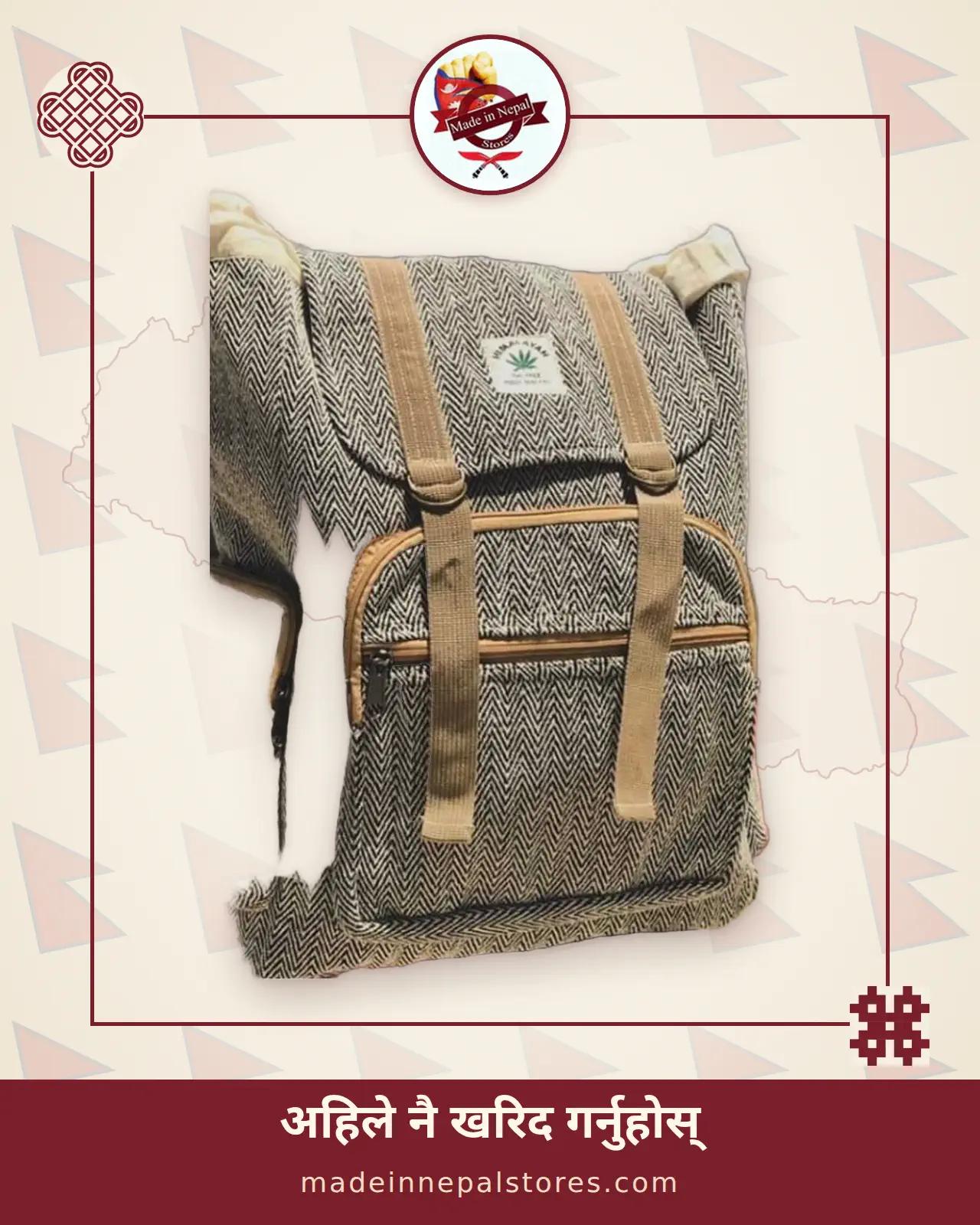 Hemp Herringbone Flap Backpack — Charcoal