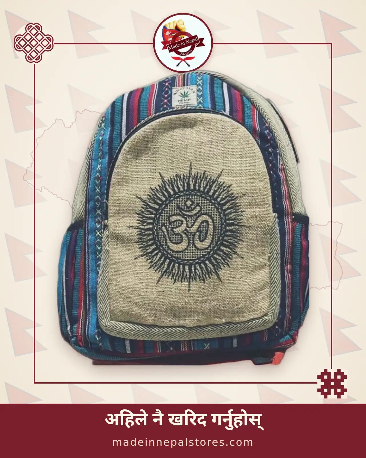 A hemp backpack made in Nepal