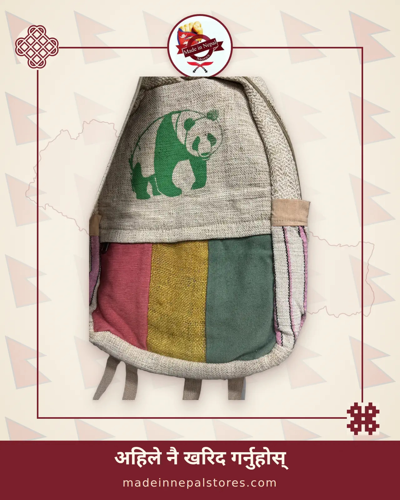Hemp Rosette Backpack — Panda