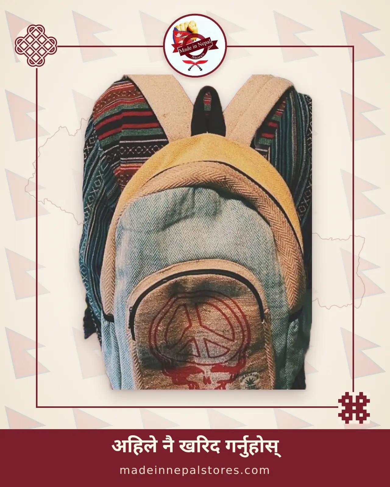 Hemp Skull & Bolt Print Backpack
