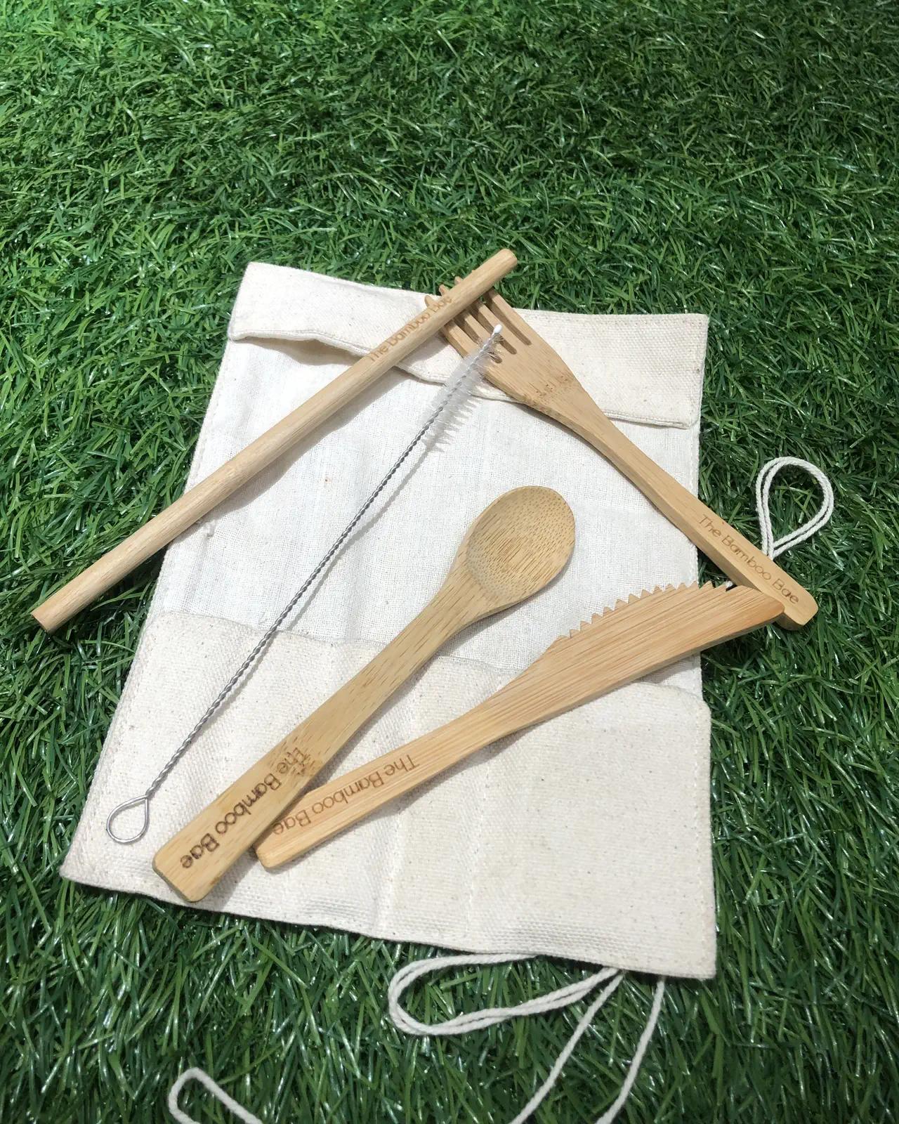 Bamboo Cutlery Set in a Cotton Roll — view 3