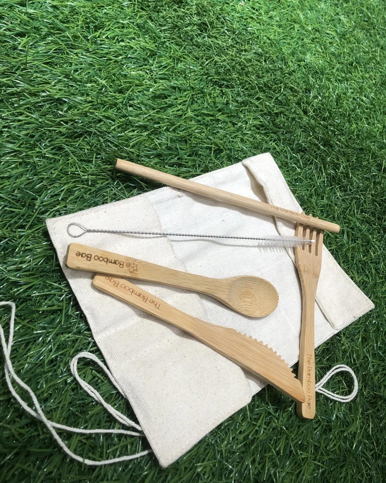 Bamboo Cutlery Set in a Cotton Roll — view 4