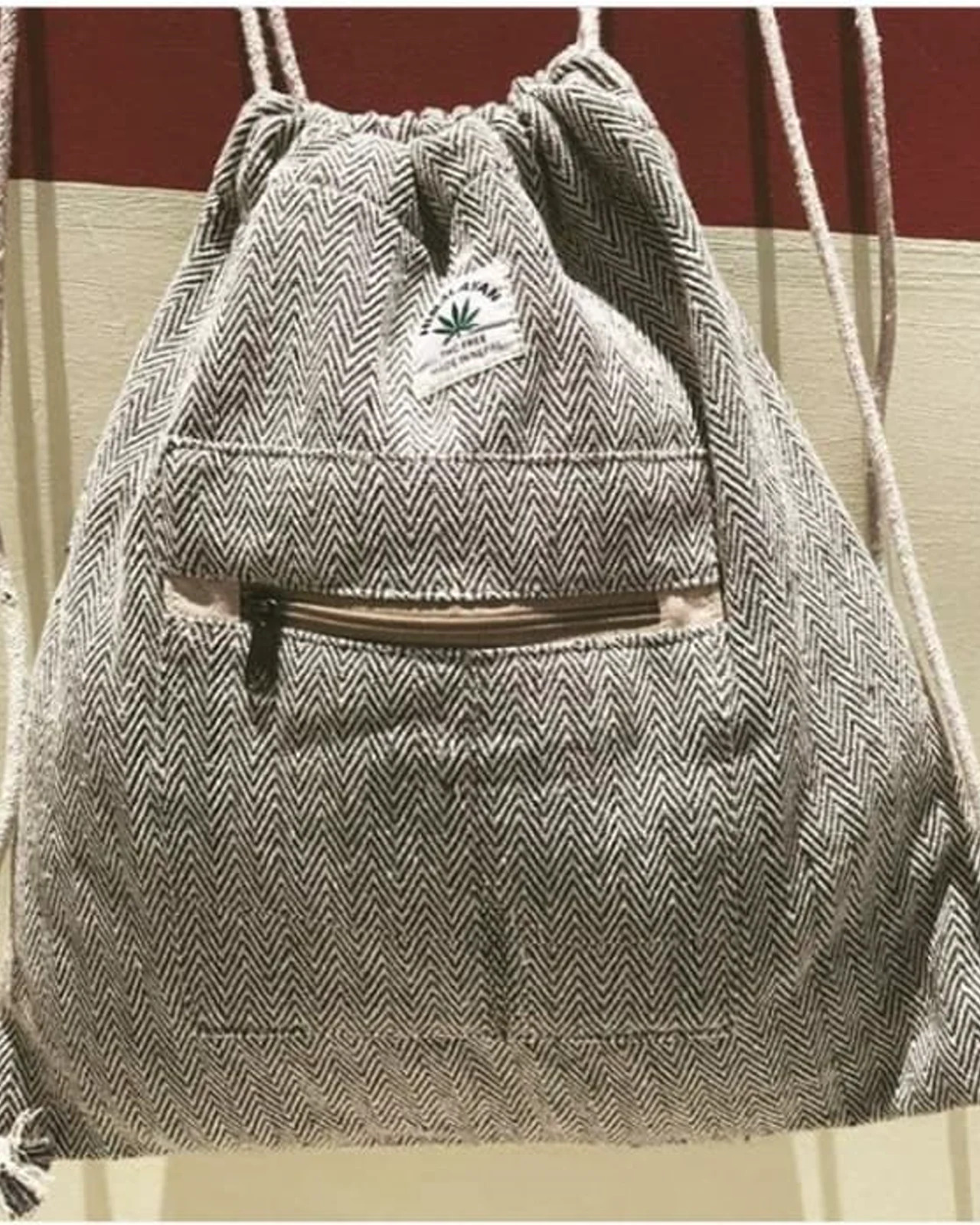 Hemp Drawstring Backpack — Herringbone