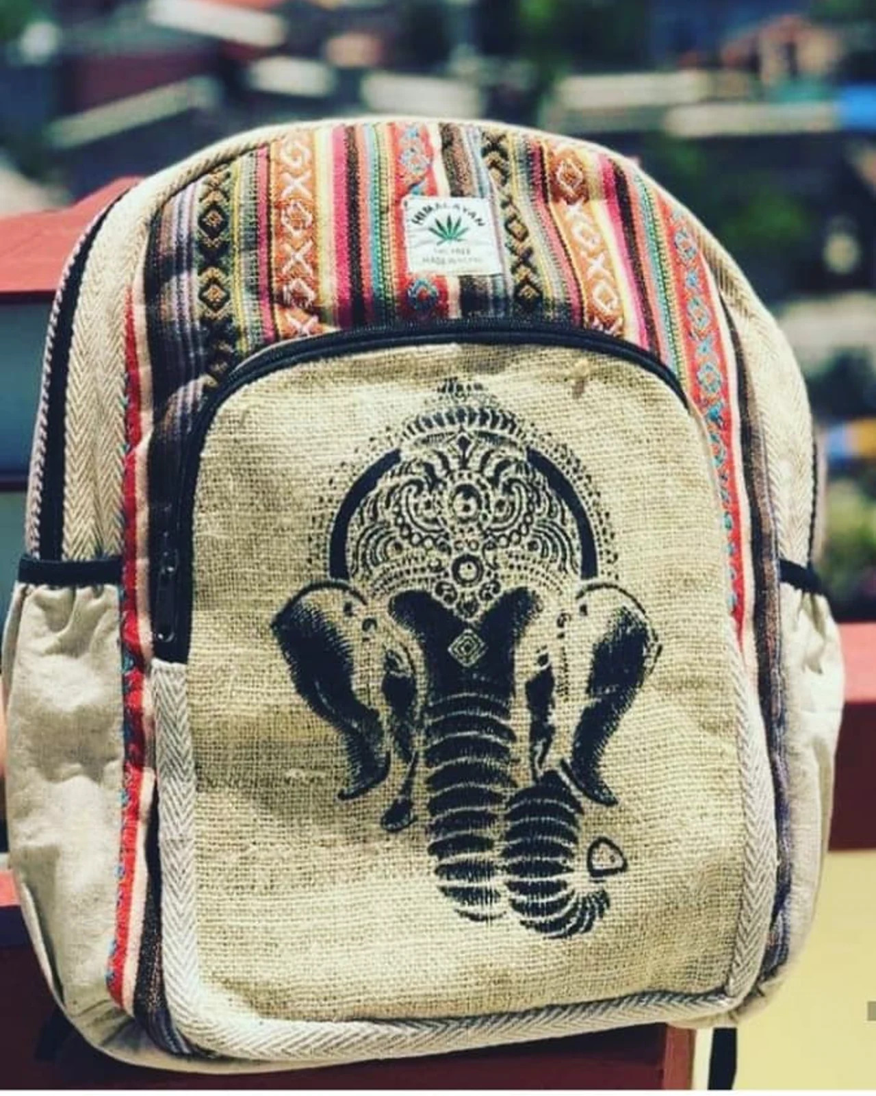 Hemp Elephant Print Backpack