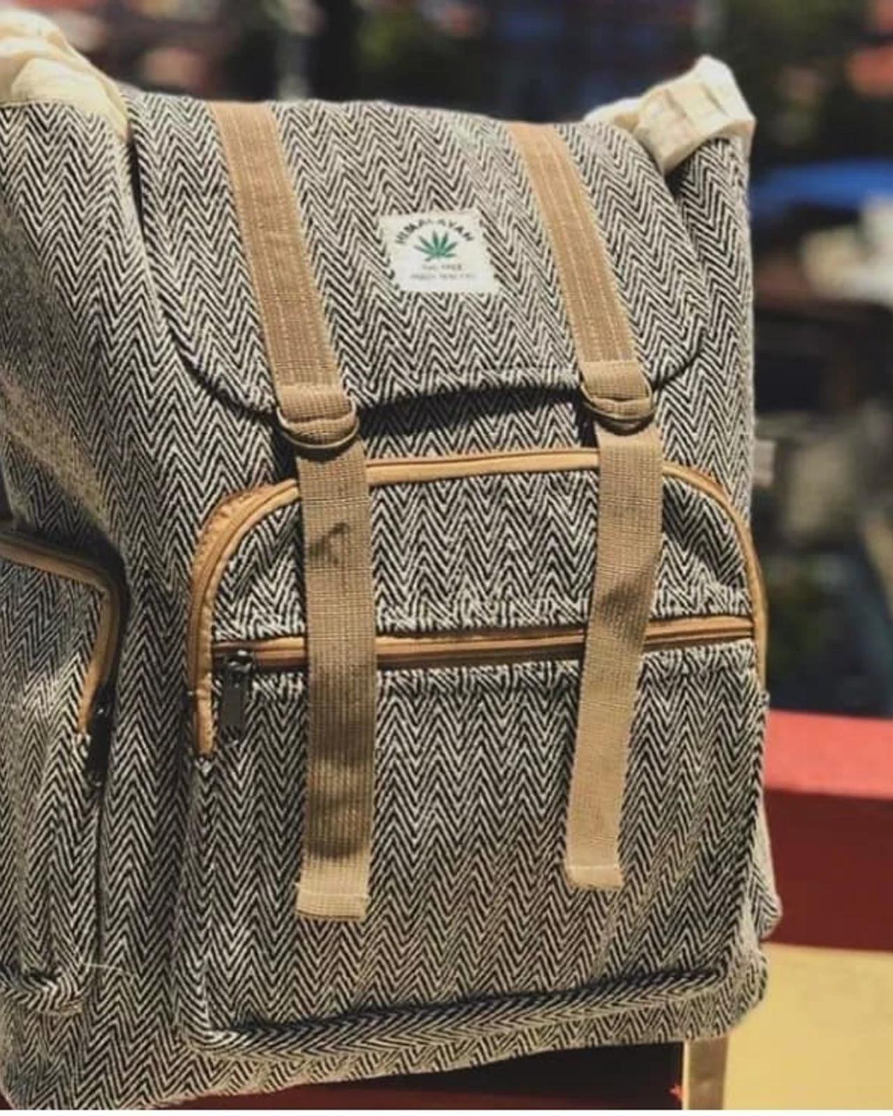 Hemp Herringbone Flap Backpack — Charcoal