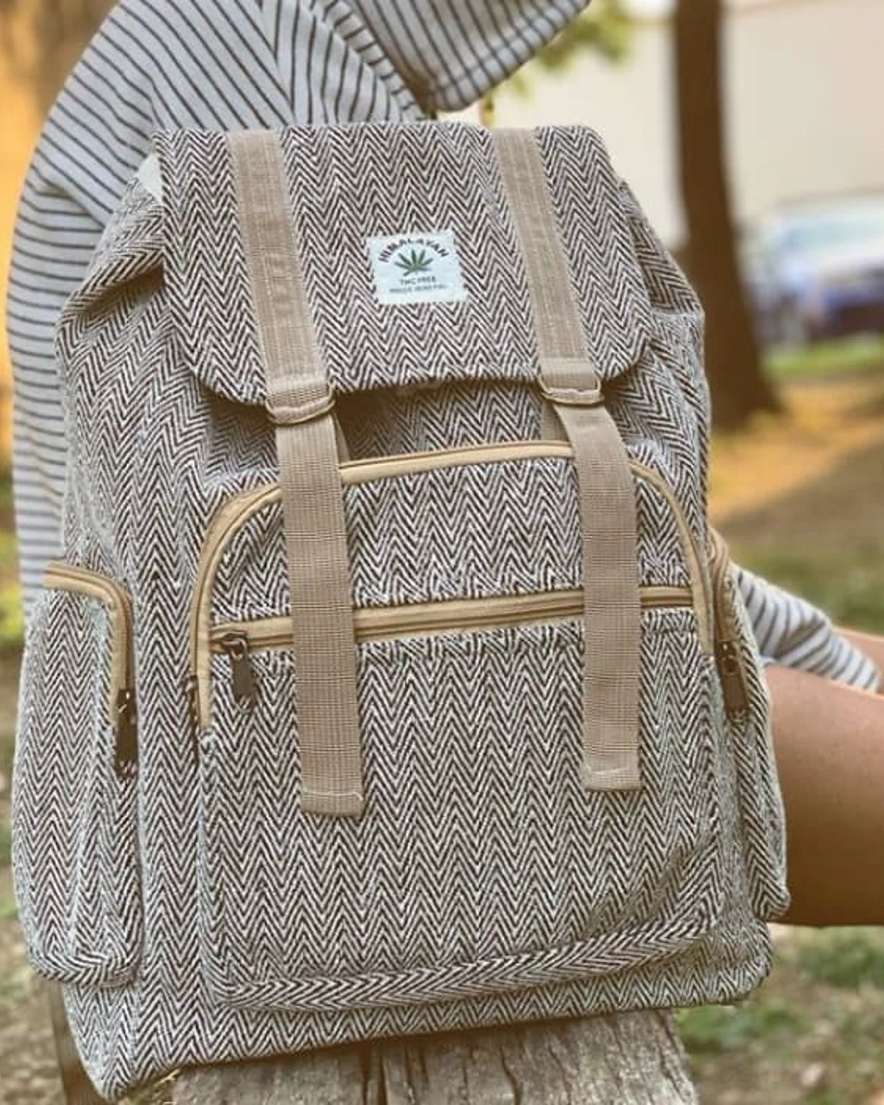 Hemp Herringbone Flap Backpack — Natural