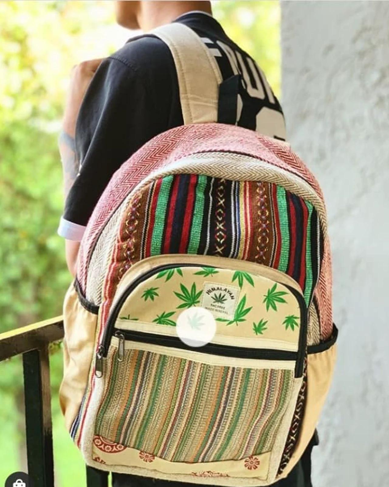 Hemp Leaf-Print Gheri Backpack