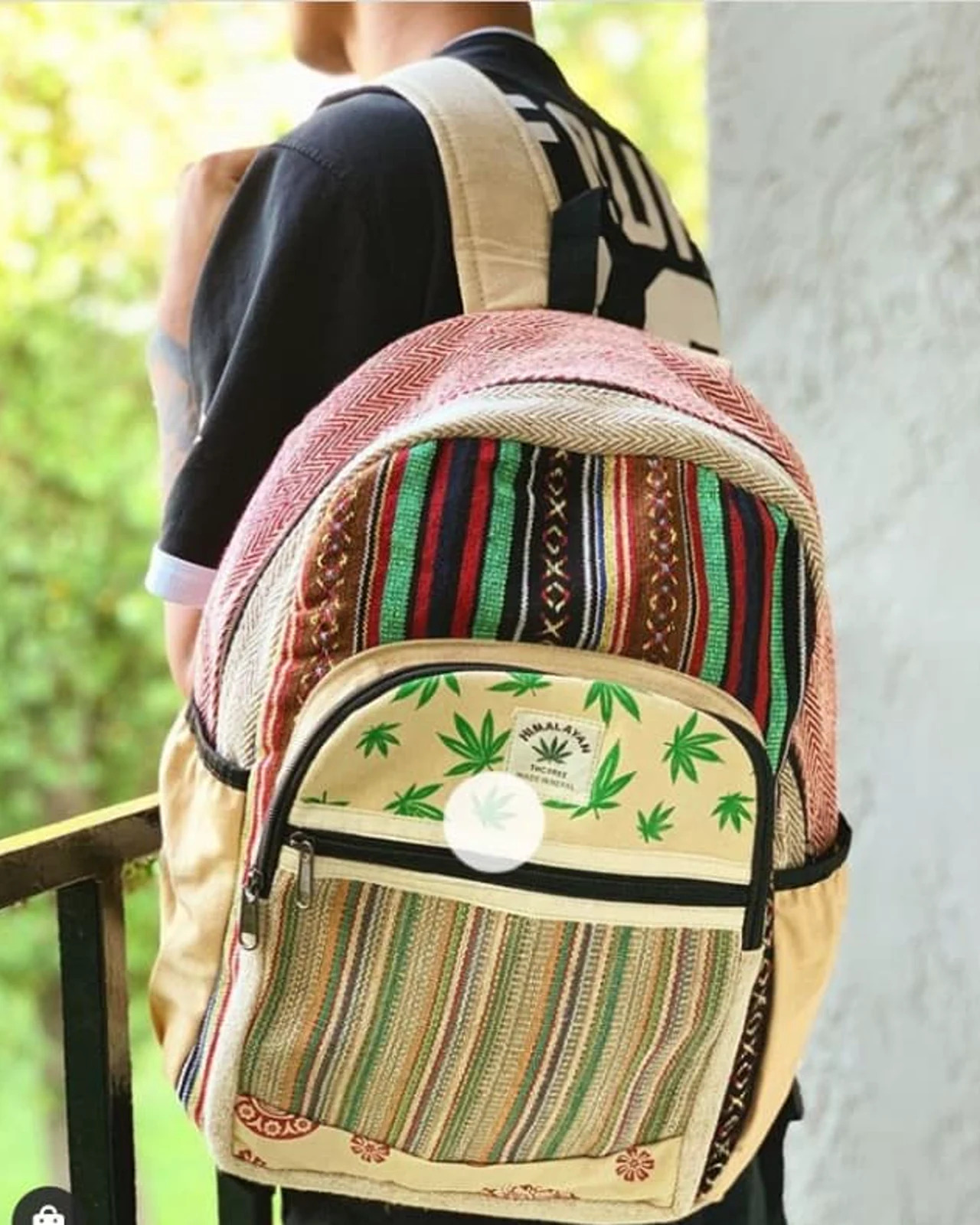 Hemp Leaf-Print Gheri Backpack