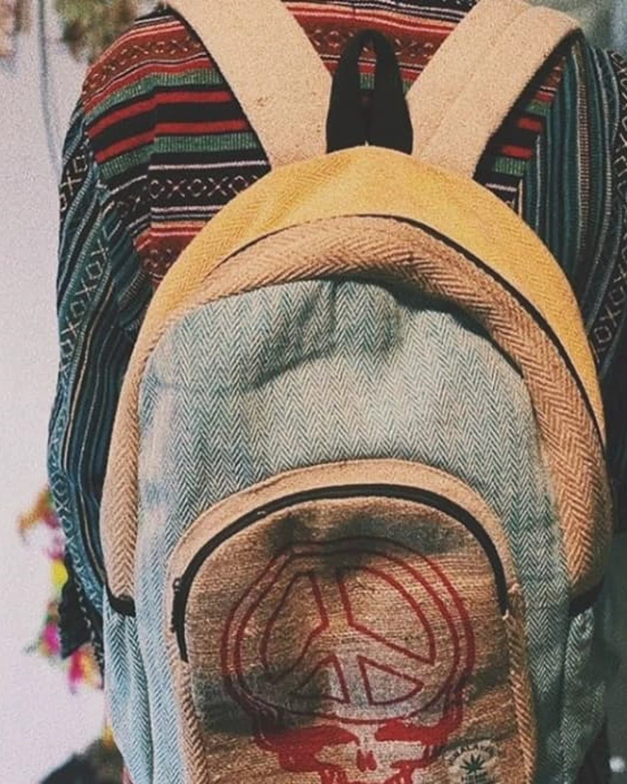 Hemp Skull & Bolt Print Backpack