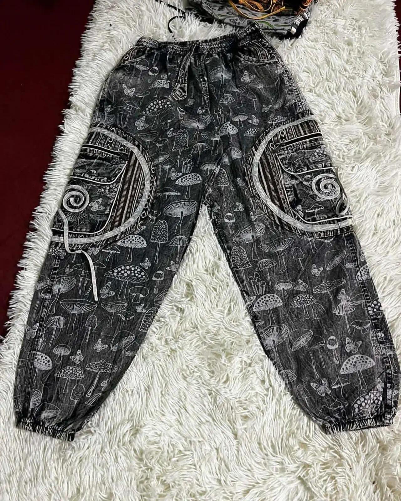 Mushroom Print Harem Trousers — Grey — view 3