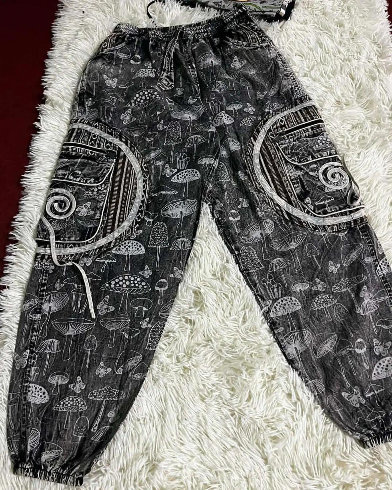 Mushroom Print Harem Trousers — Grey — view 4