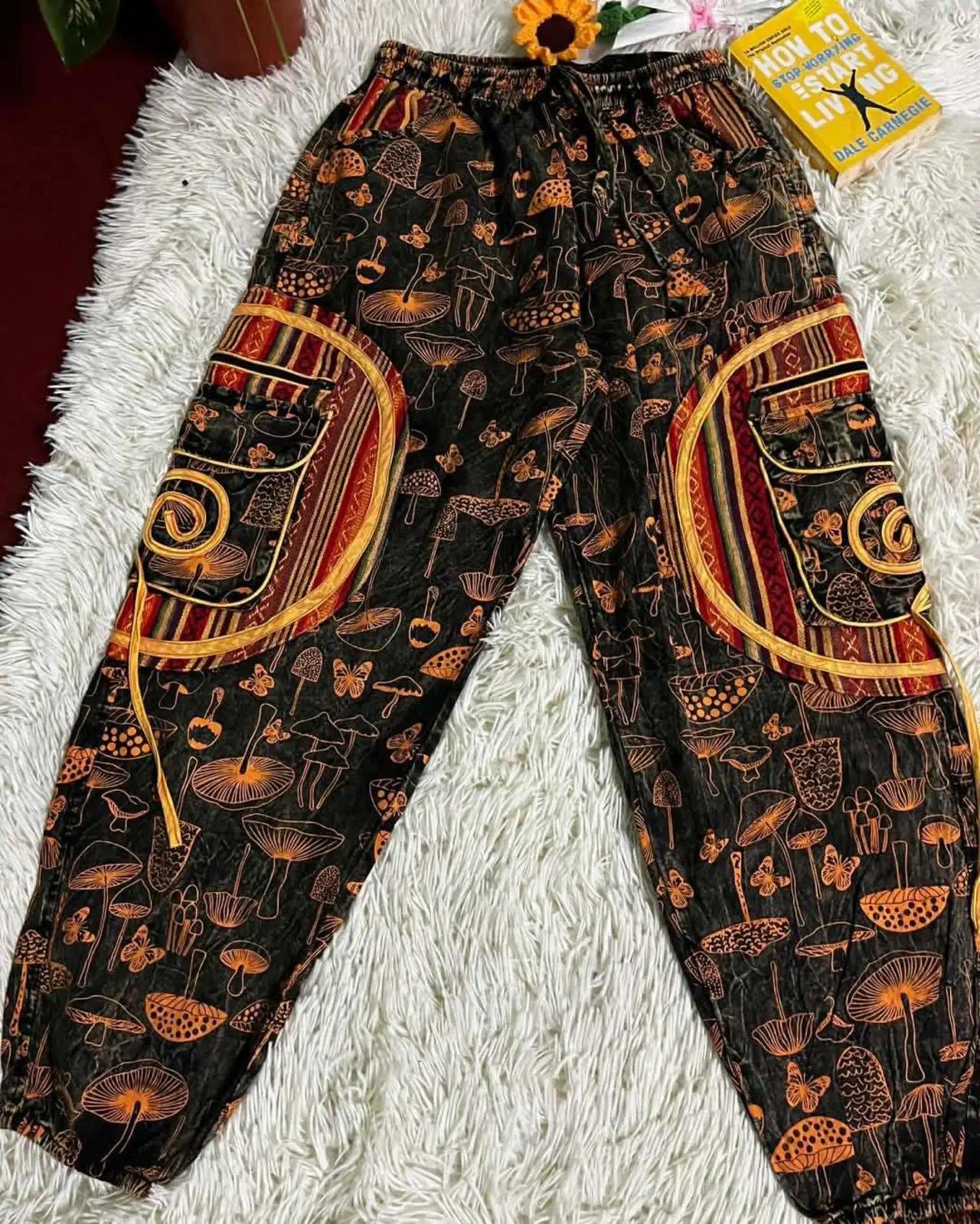 Mushroom Print Harem Trousers — Rust — view 2
