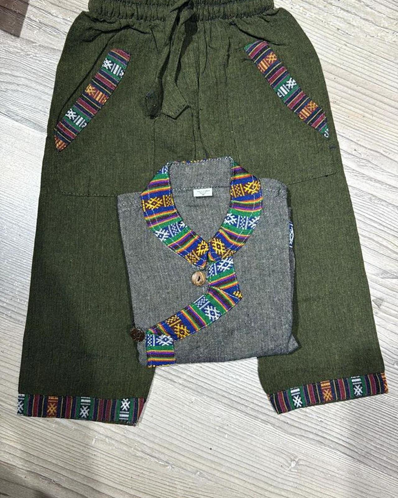 Dhaka-Trim Harem Trousers — Olive — view 2