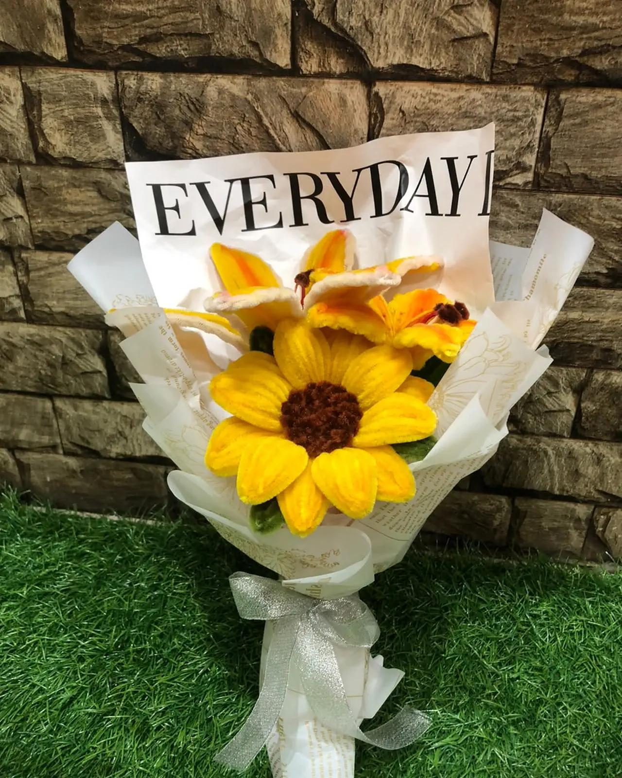 Yarn Flower Bouquet — Sunflower & Lilies — view 3