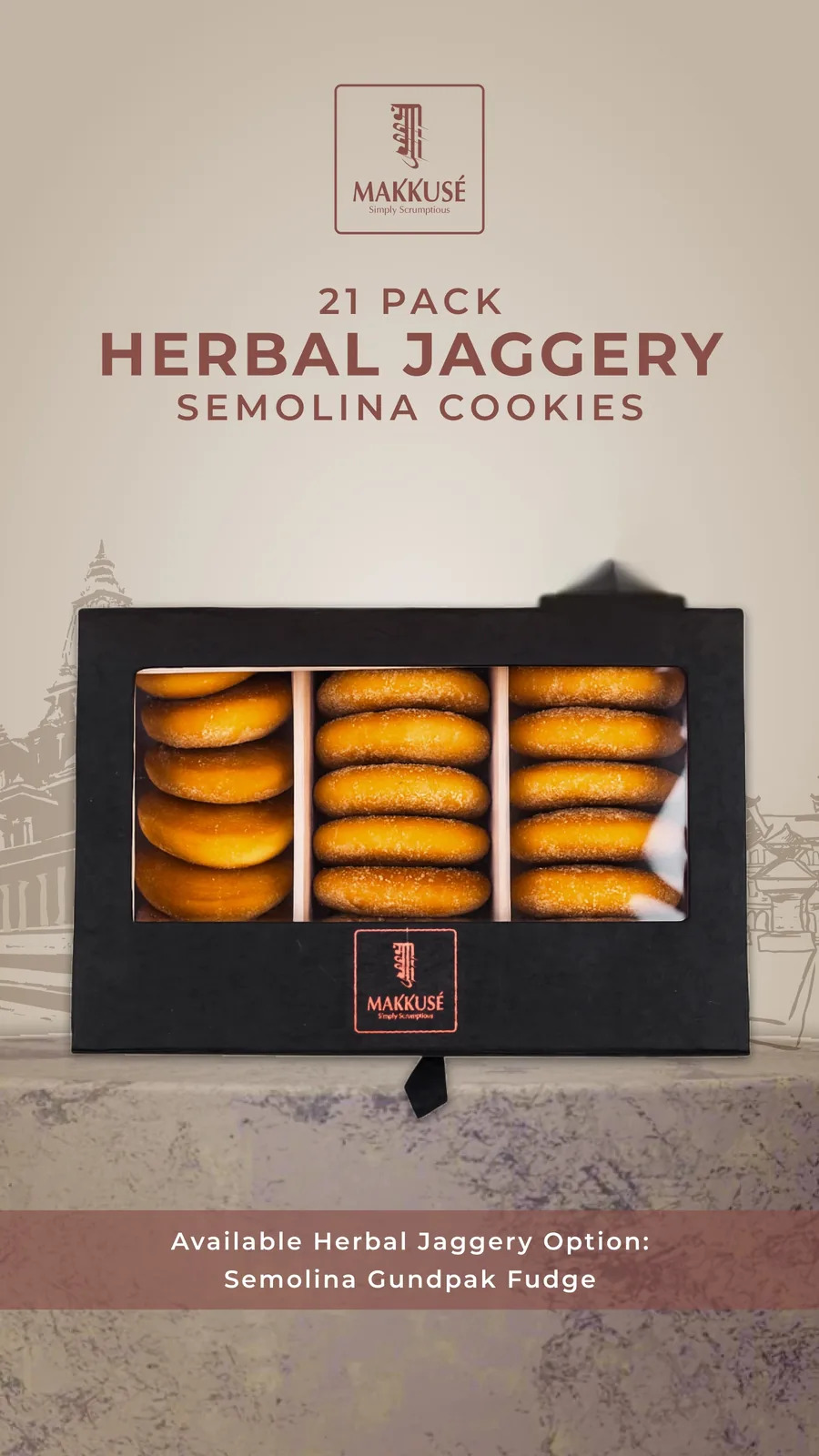 Makkusé 21 Pack Herbal Jaggery Semolina Cookies