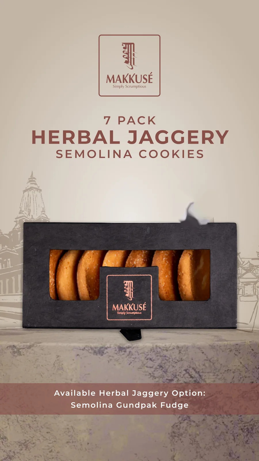 Makkusé 7 Pack Herbal Jaggery Semolina Cookies