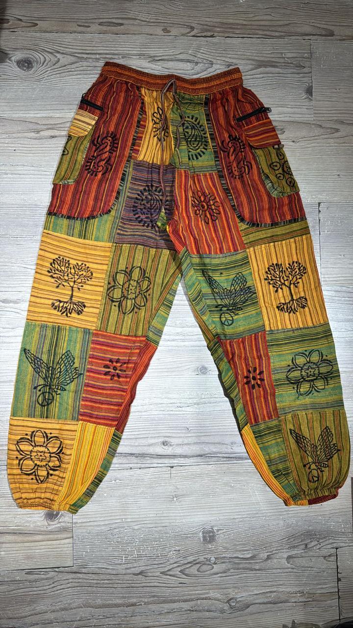 Stonewashed Patchwork Harem Pants — Multicolour