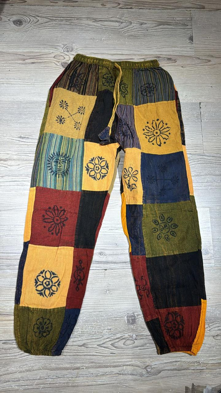 Stonewashed Patchwork Trousers — Multicolour
