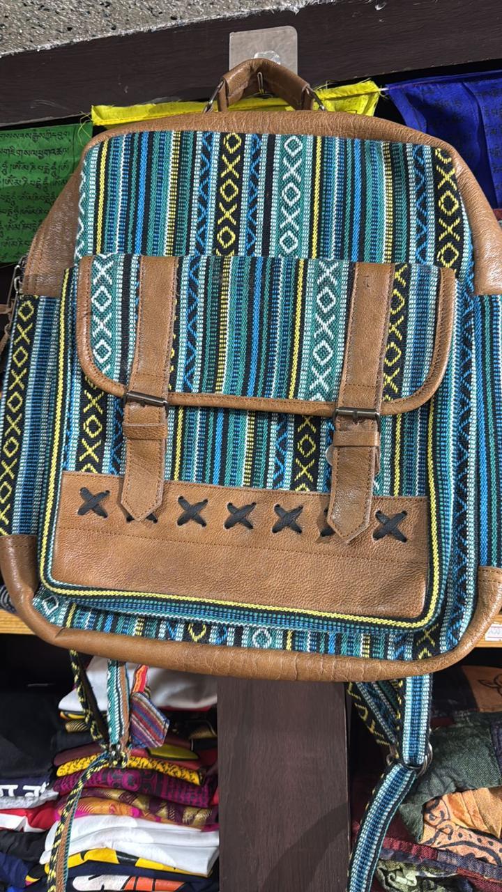 Gheri Stripe HempCotton & Leather Backpack